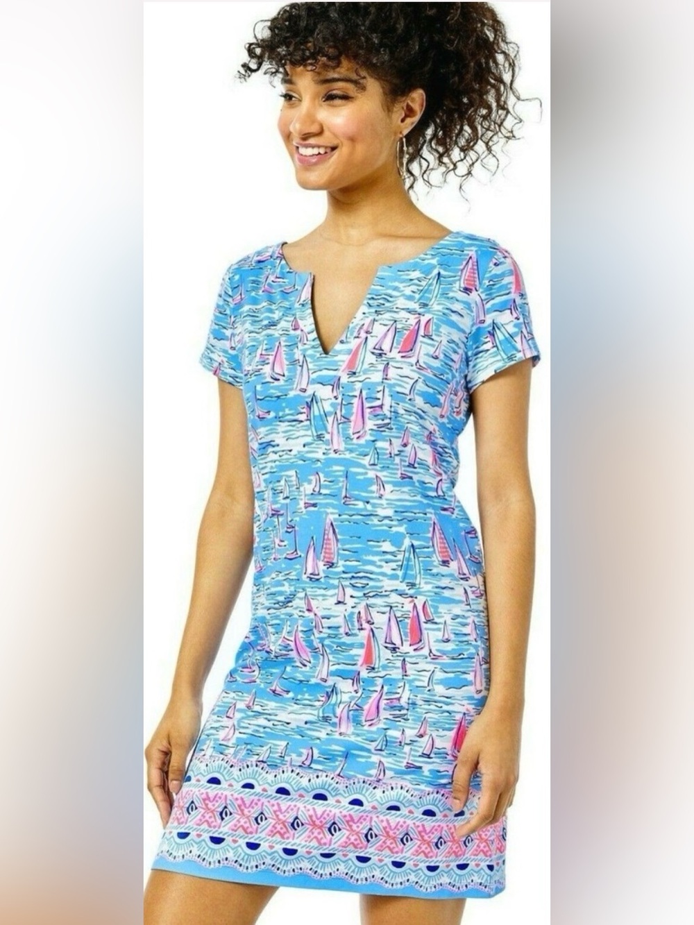 Lilly Pulitzer UPF 50+ Sophiletta Dress in Zanzibar Blue Sailboats SZ SM Coastal